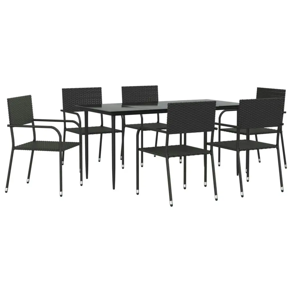 7 Piece Garden Dining Set Black Poly Rattan 3156759