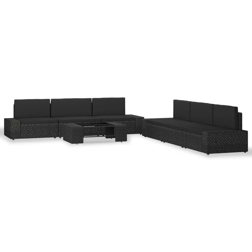 7 Piece Garden Lounge Set Poly Rattan Black 3054578