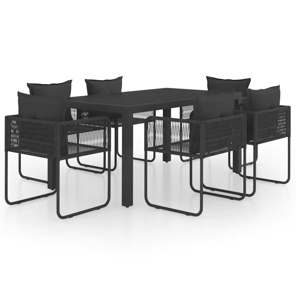 7 Piece Garden Dining Set PVC Rattan Black 3060103