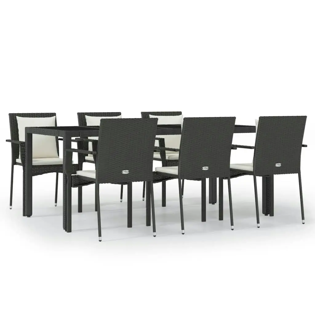 7 Piece Garden Dining Set with Cushions Black Poly Rattan 3157955