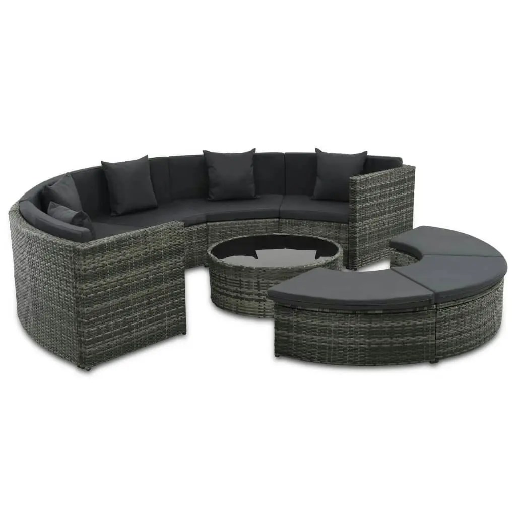 7 Piece Garden Lounge Set with Cushions Poly Rattan Grey 44487