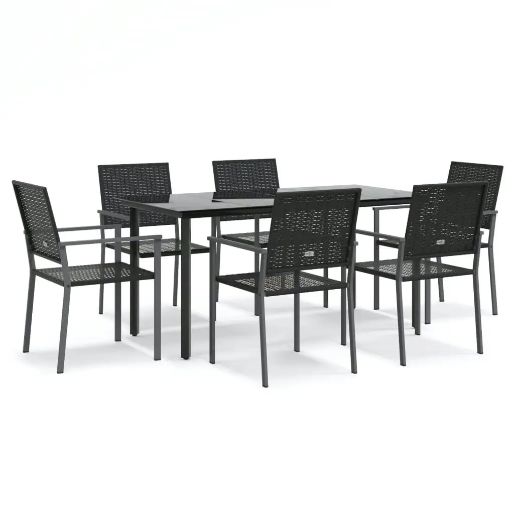 7 Piece Garden Dining Set Poly Rattan and Steel 3187028