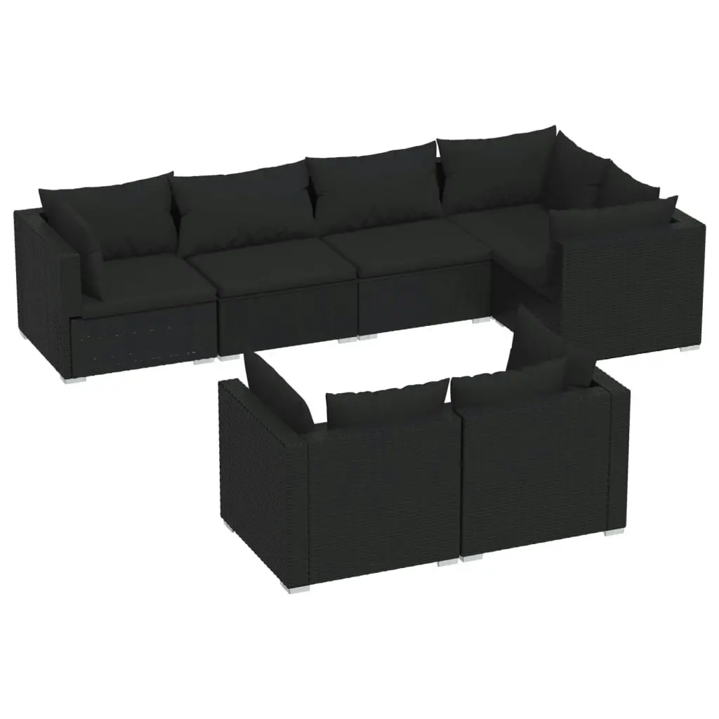 7 Piece Garden Lounge Set with Cushions Black Poly Rattan 3102472