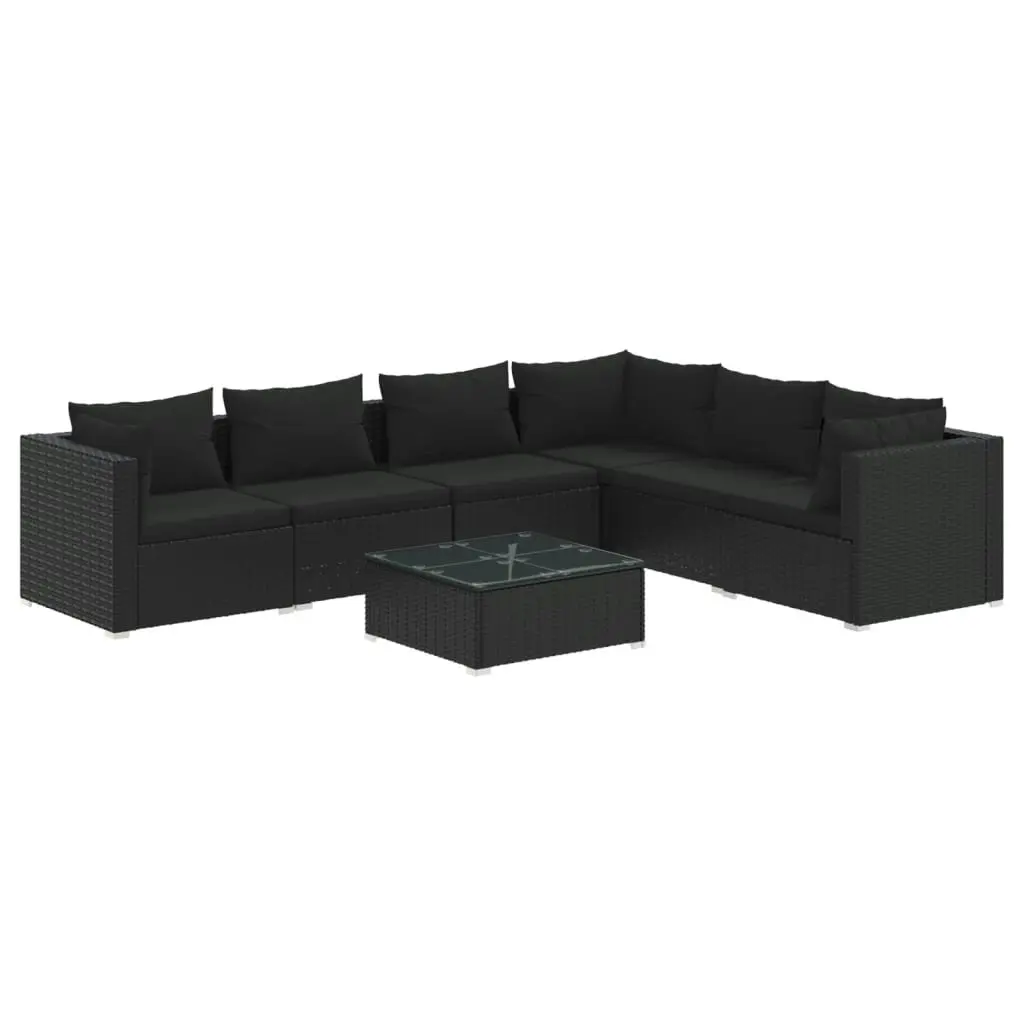 7 Piece Garden Lounge Set with Cushions Poly Rattan Black 3101728