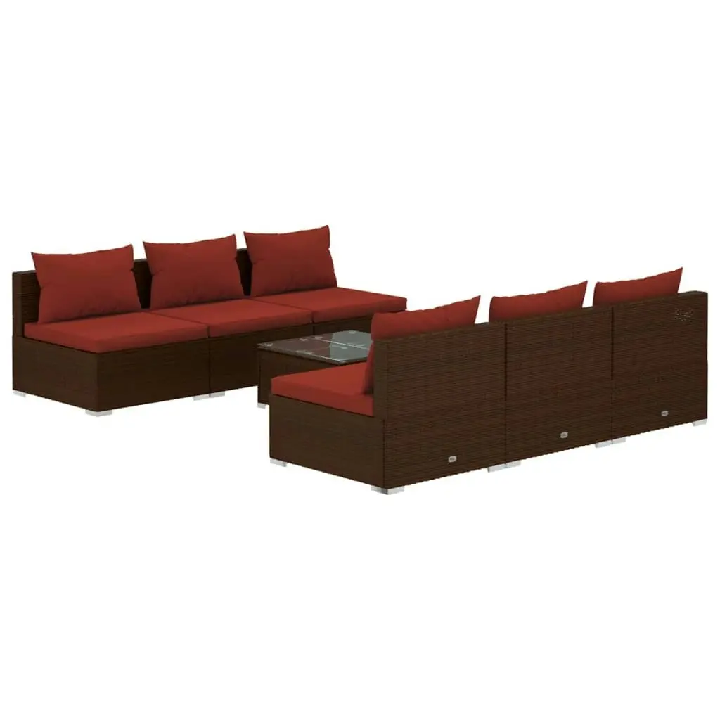 7 Piece Garden Lounge Set with Cushions Poly Rattan Brown 3101459