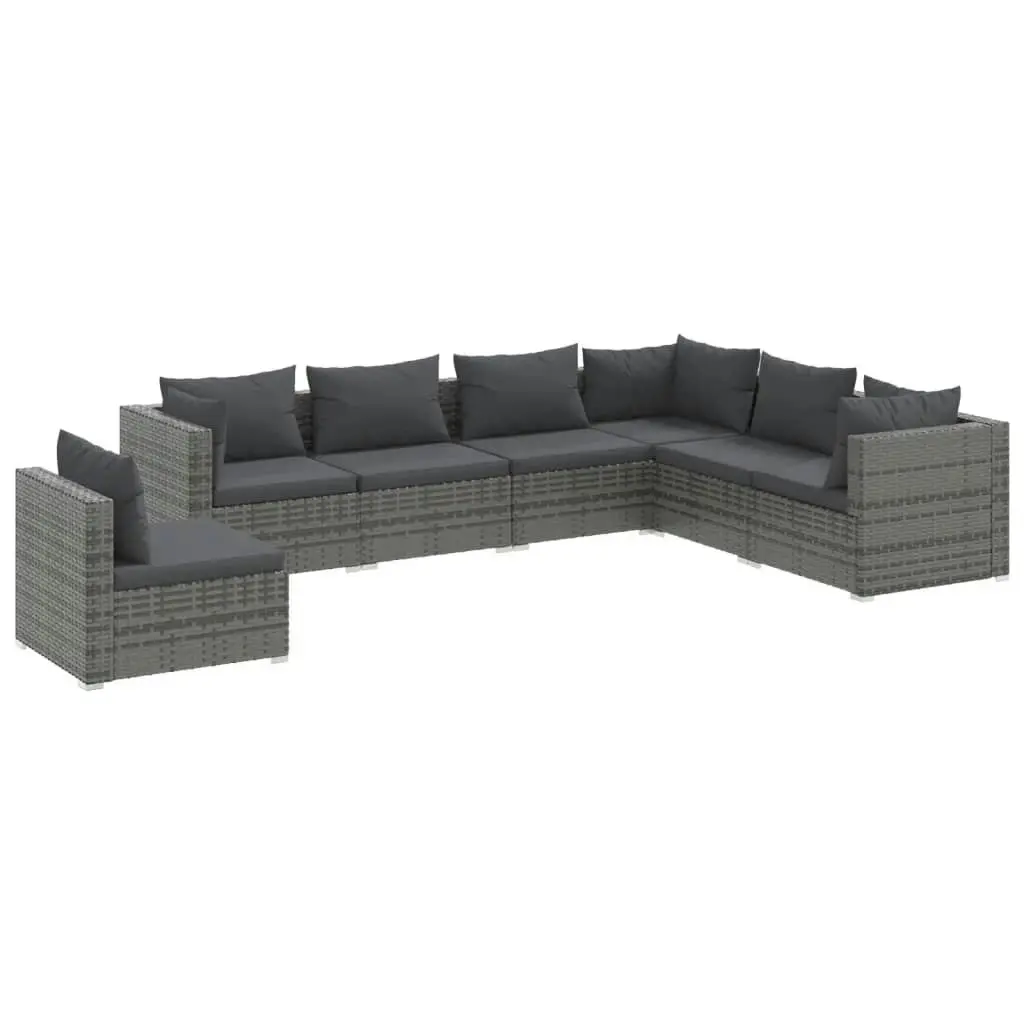 7 Piece Garden Lounge Set with Cushions Poly Rattan Grey 3102357