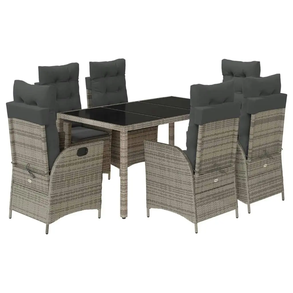 7 Piece Garden Dining Set with Cushions Grey Poly Rattan 3213080