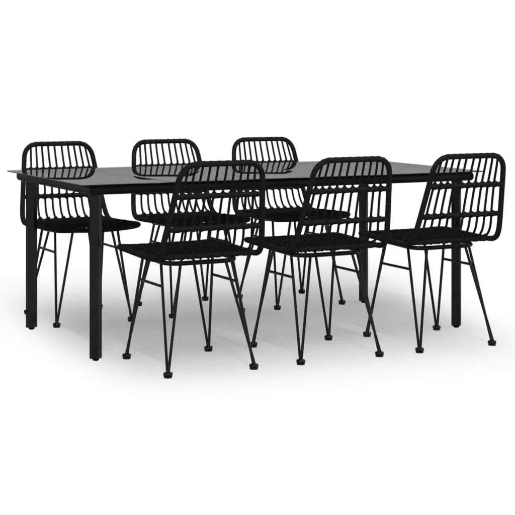 7 Piece Garden Dining Set Black Poly Rattan 3157899