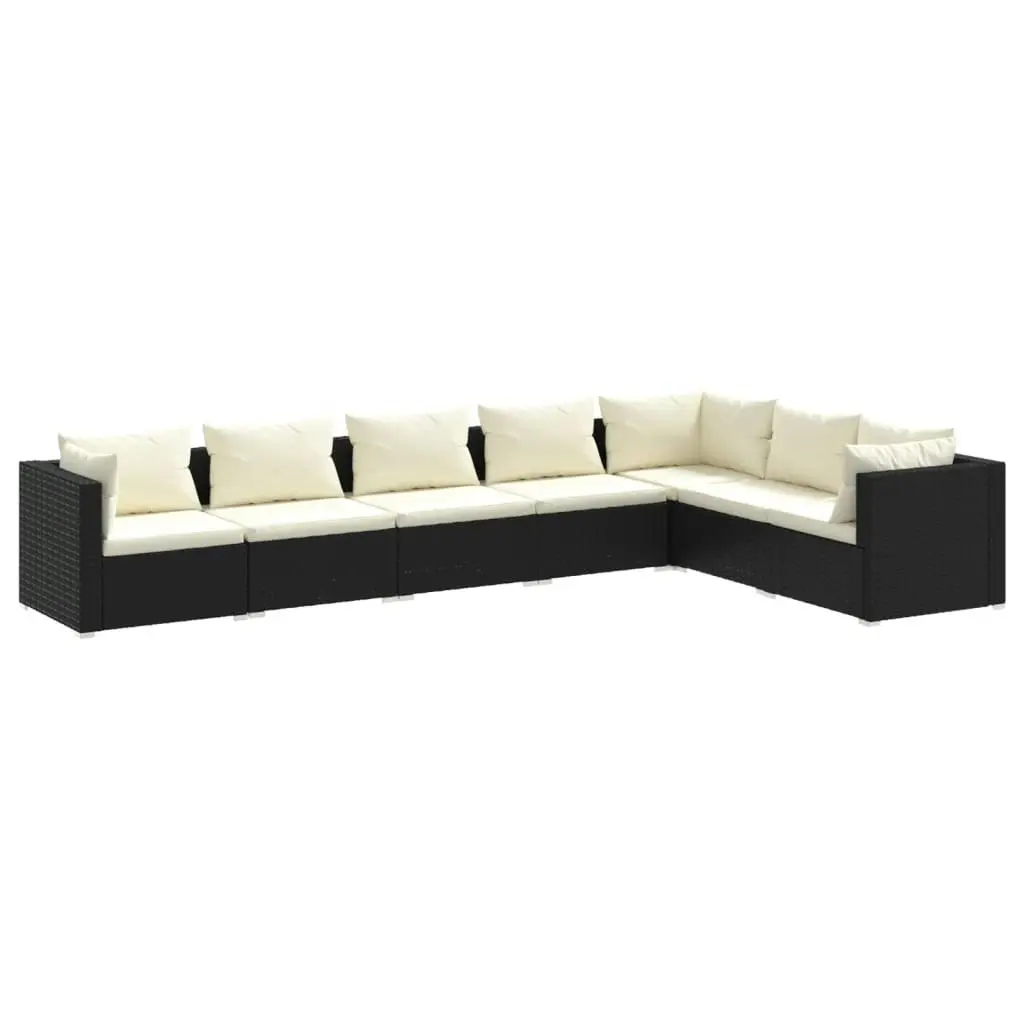 7 Piece Garden Lounge Set with Cushions Poly Rattan Black 3101735