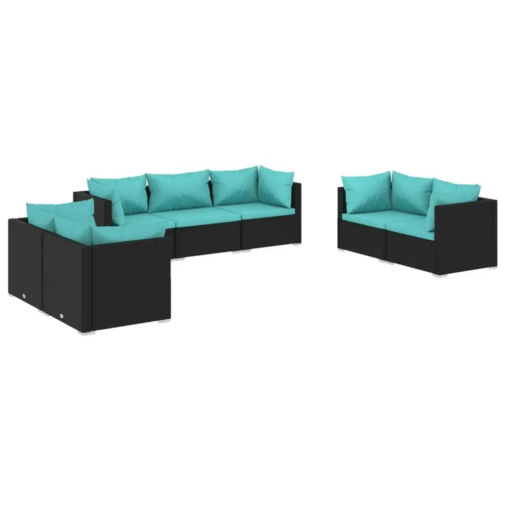 7 Piece Garden Lounge Set with Cushions Poly Rattan Black 3102265