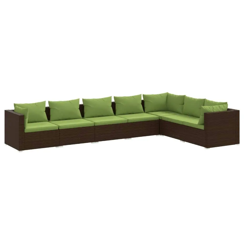 7 Piece Garden Lounge Set with Cushions Poly Rattan Brown 3101740