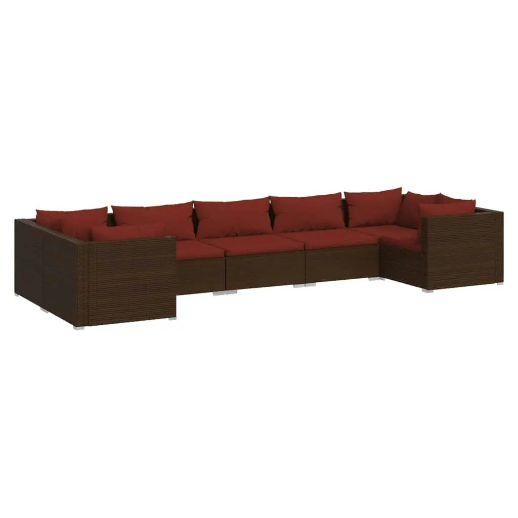 7 Piece Garden Lounge Set with Cushions Poly Rattan Brown 3101955