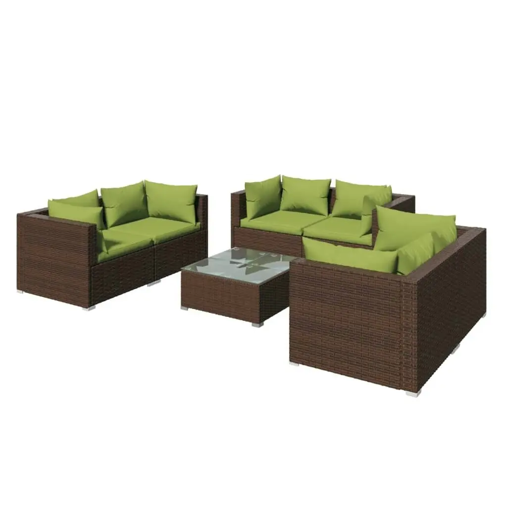 7 Piece Garden Lounge Set with Cushions Poly Rattan Brown 3102308