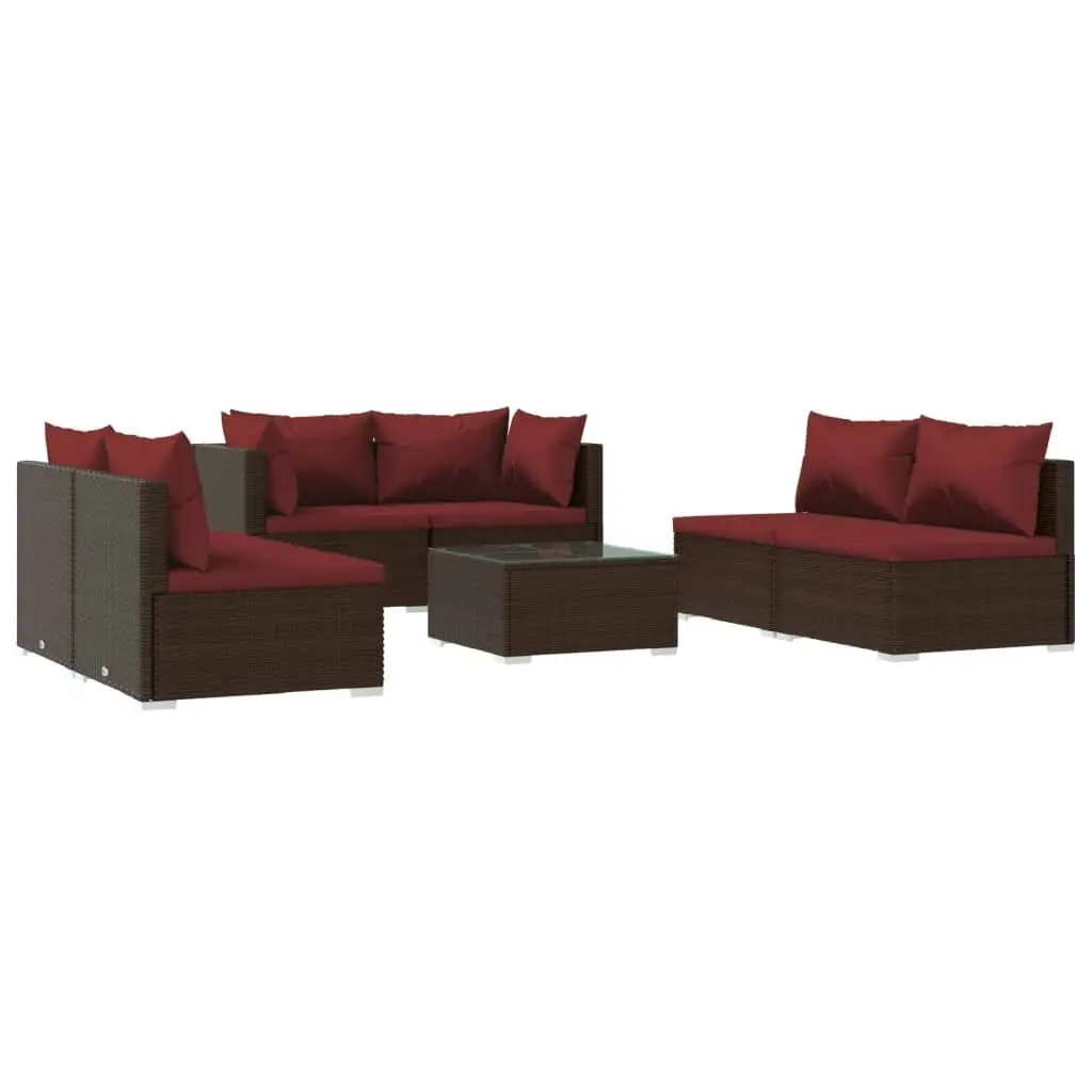 7 Piece Garden Lounge Set with Cushions Poly Rattan Brown 3102227