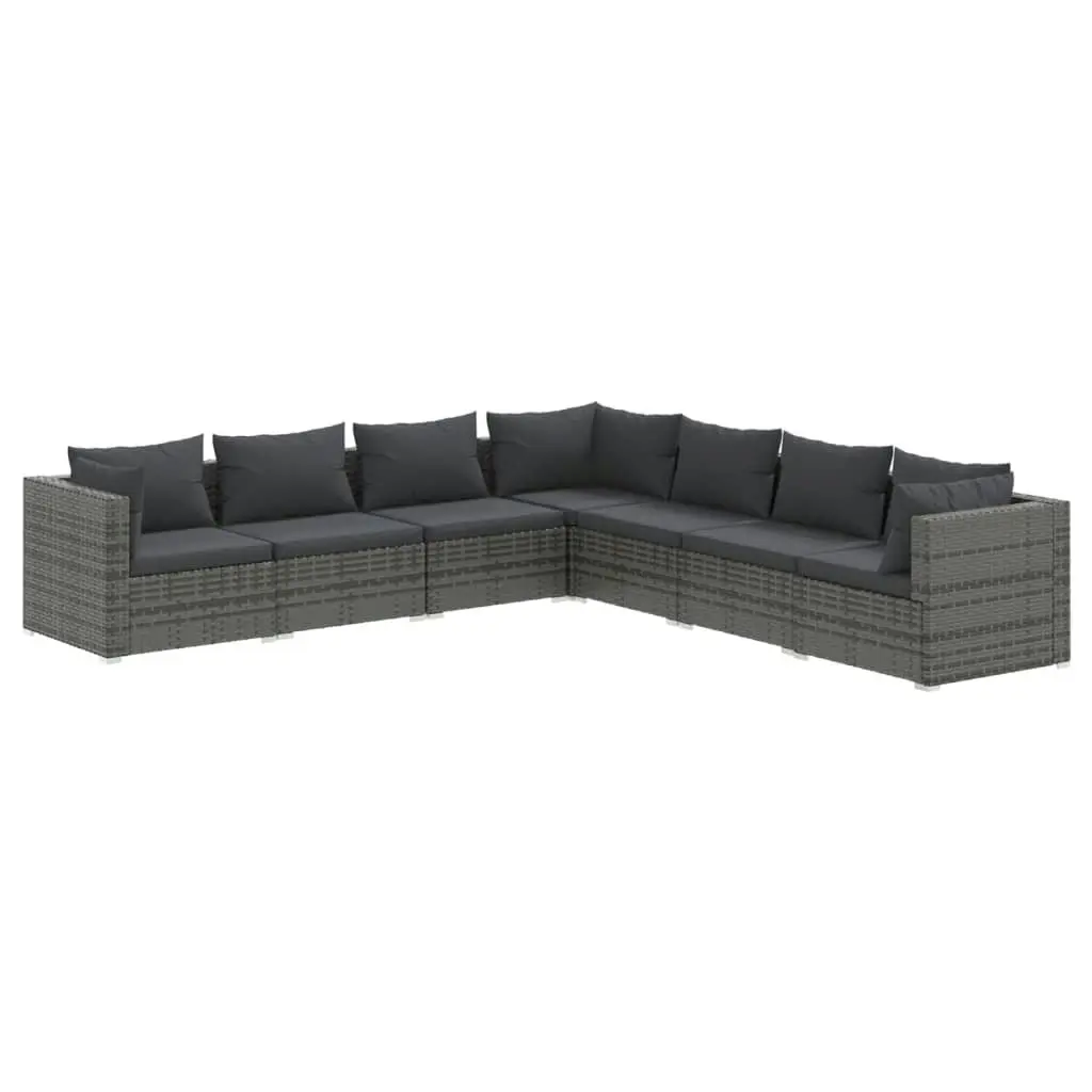 7 Piece Garden Lounge Set with Cushions Poly Rattan Grey 3101749