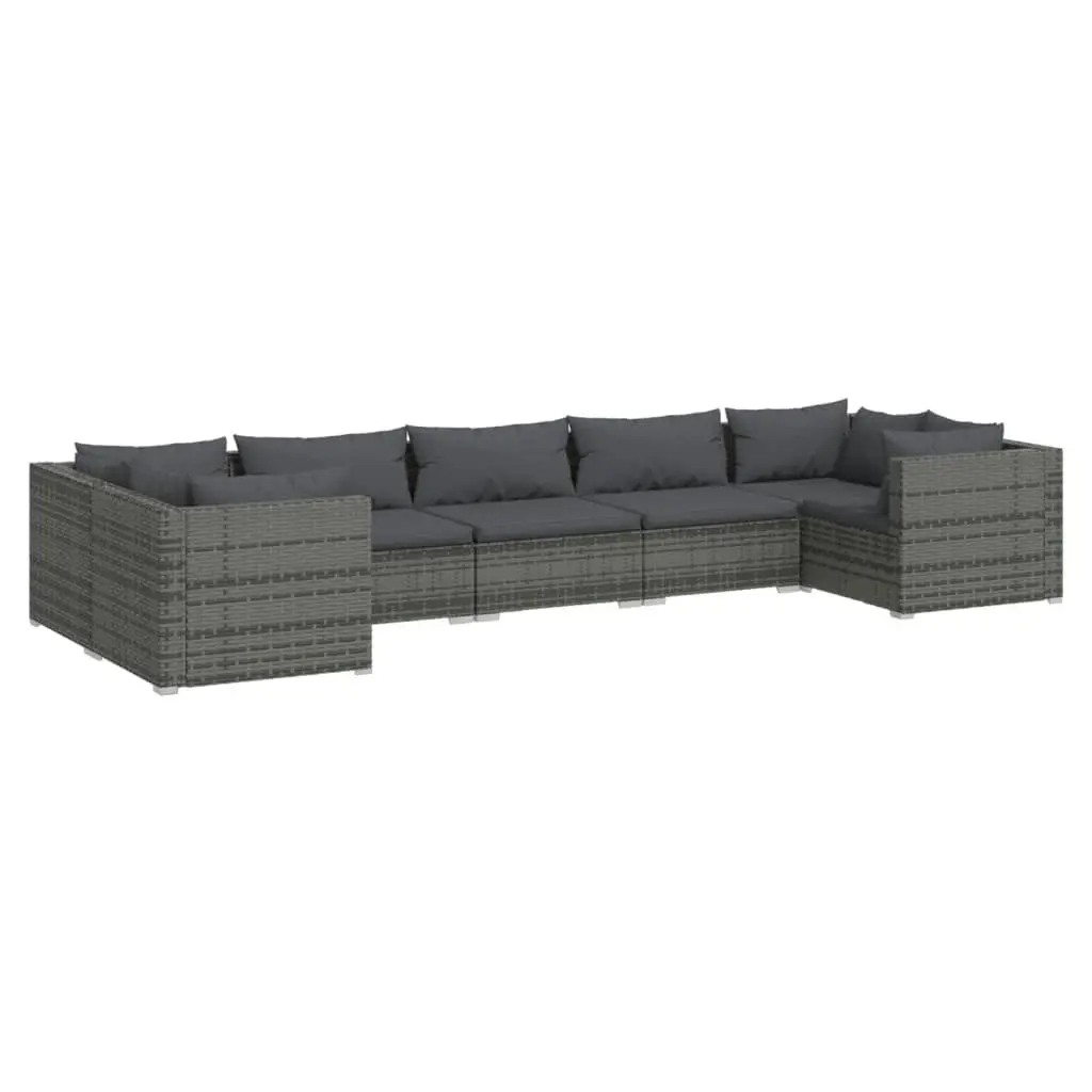 7 Piece Garden Lounge Set with Cushions Poly Rattan Grey 3101957