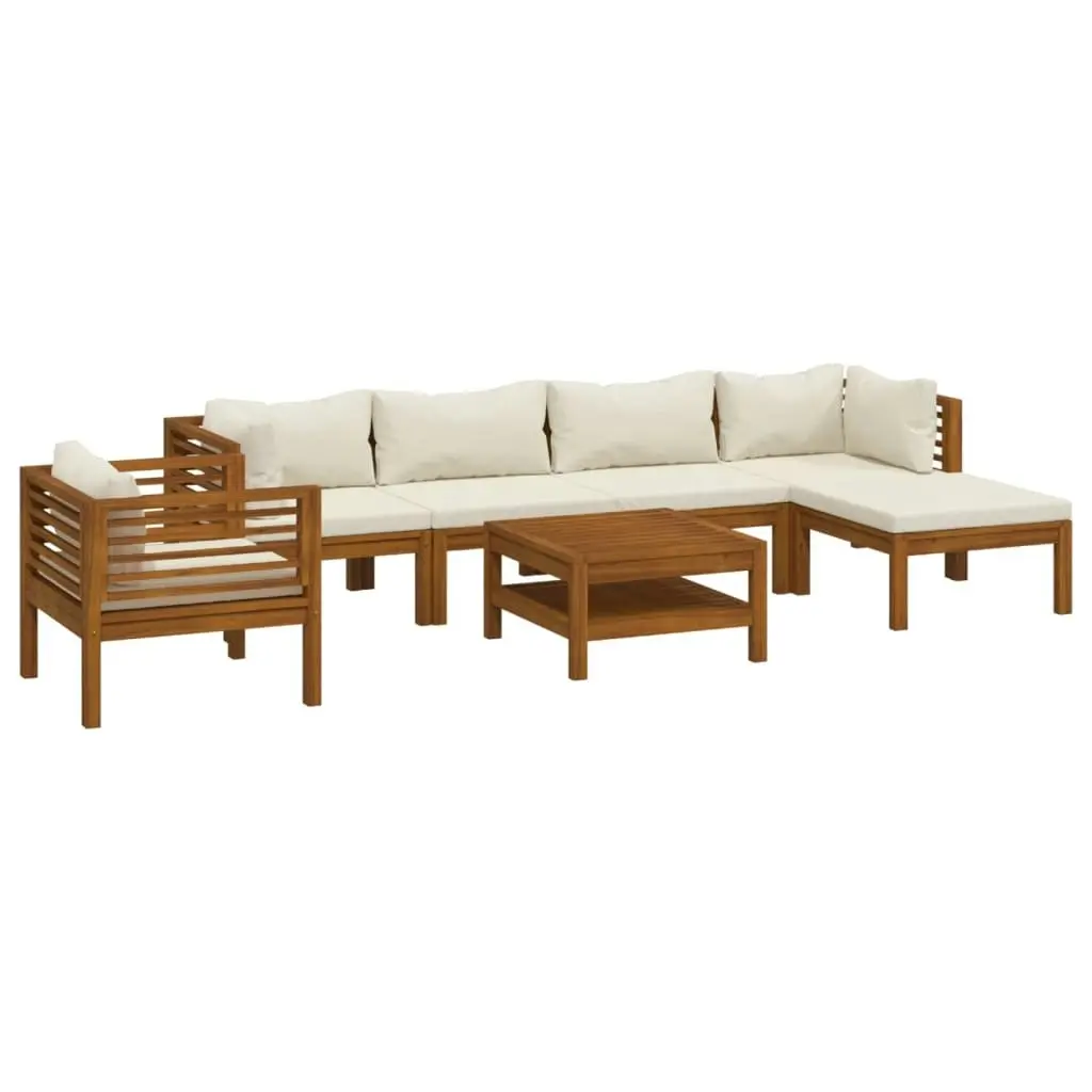 7 Piece Garden Lounge Set with Cream Cushion Solid Acacia Wood 3086930