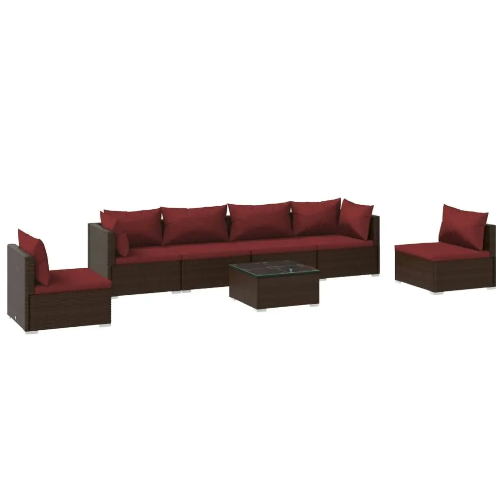 7 Piece Garden Lounge Set with Cushions Poly Rattan Brown 3102219