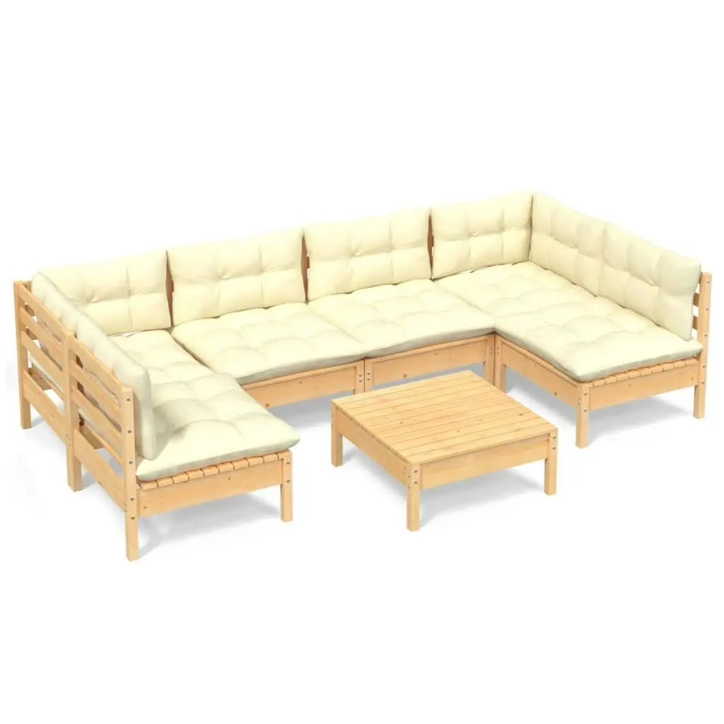 7 Piece Garden Lounge Set with Cream Cushions Solid Pinewood 3097157