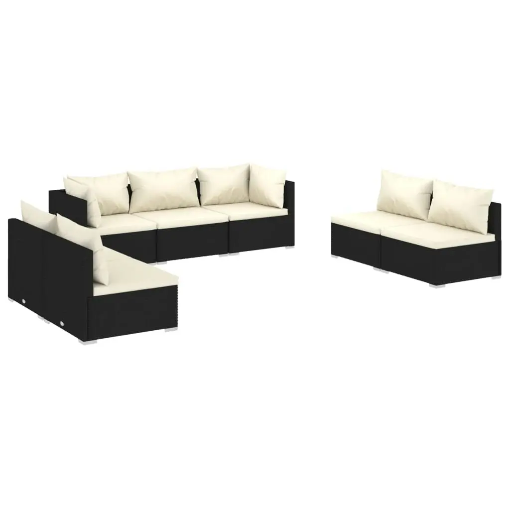 7 Piece Garden Lounge Set with Cushions Poly Rattan Black 3102231