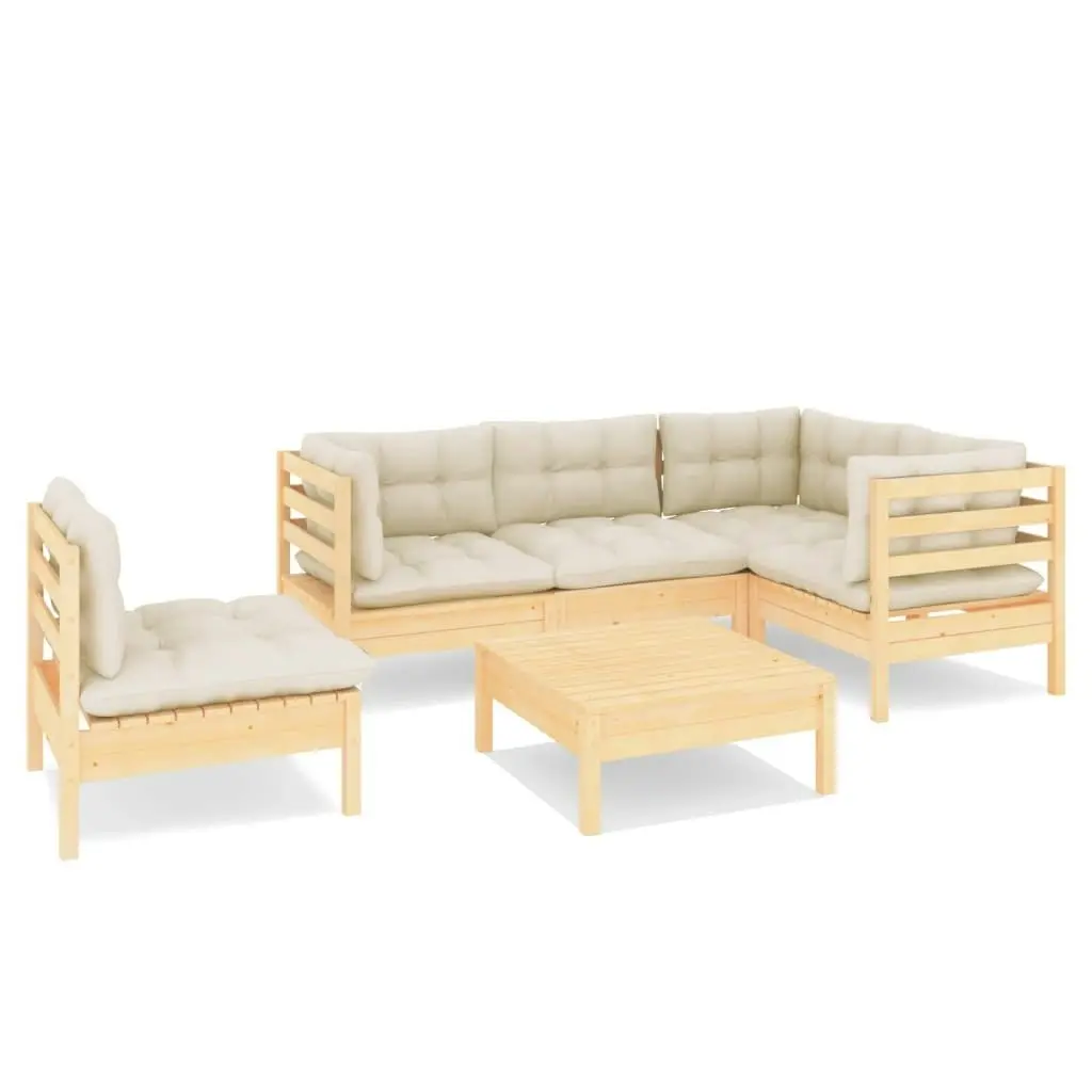 6 Piece Garden Lounge Set with Cream Cushions Pinewood 3096412