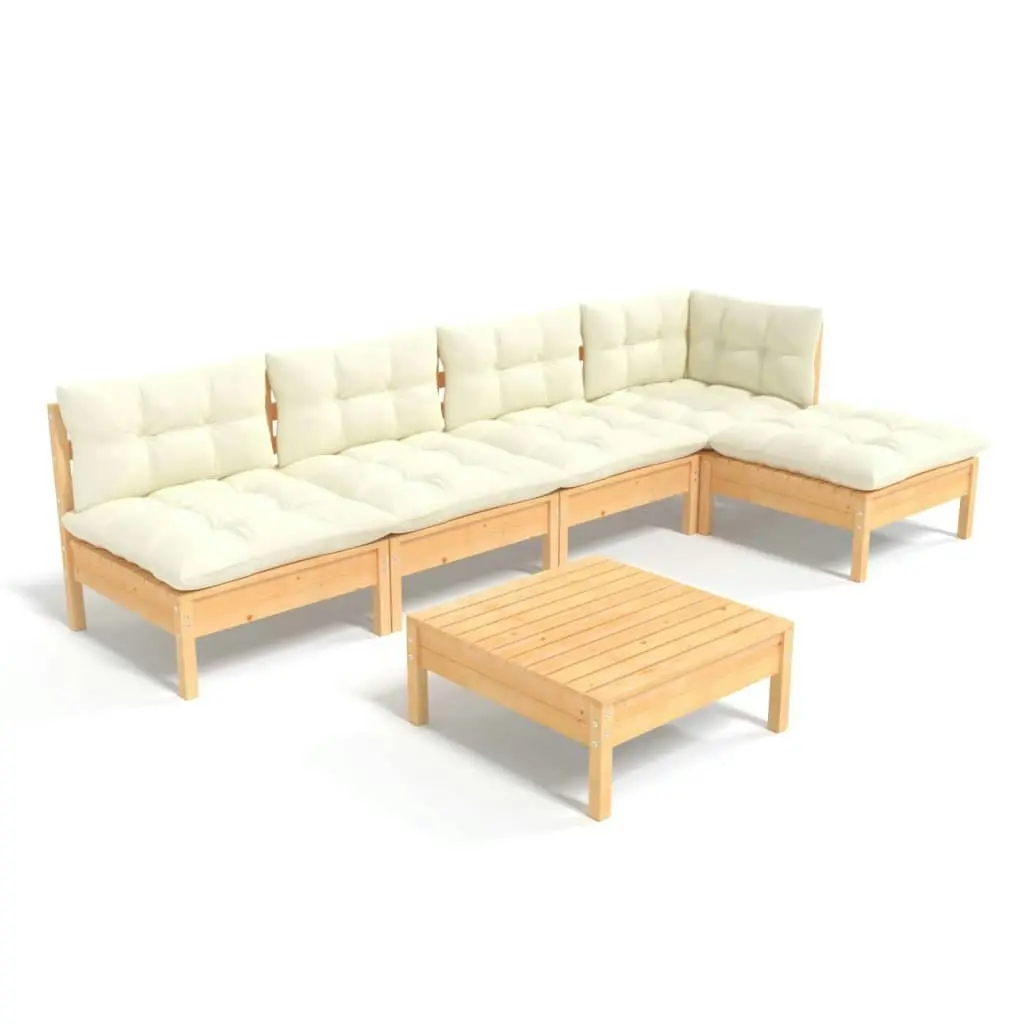 6 Piece Garden Lounge Set with Cream Cushions Pinewood 3096340