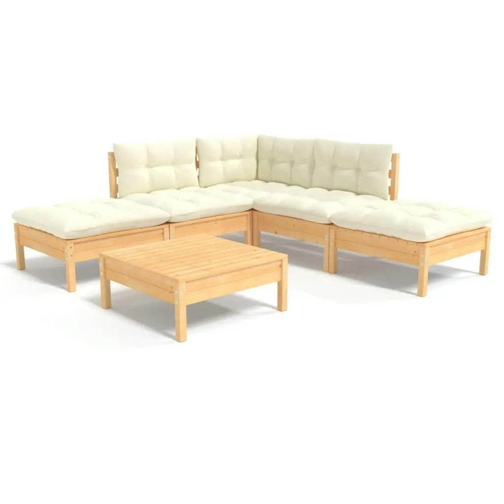 6 Piece Garden Lounge Set with Cream Cushions Pinewood 3096316