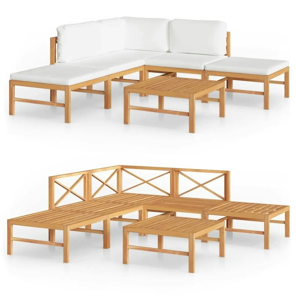 6 Piece Garden Lounge Set with Cream Cushions Solid Teak Wood 3087192