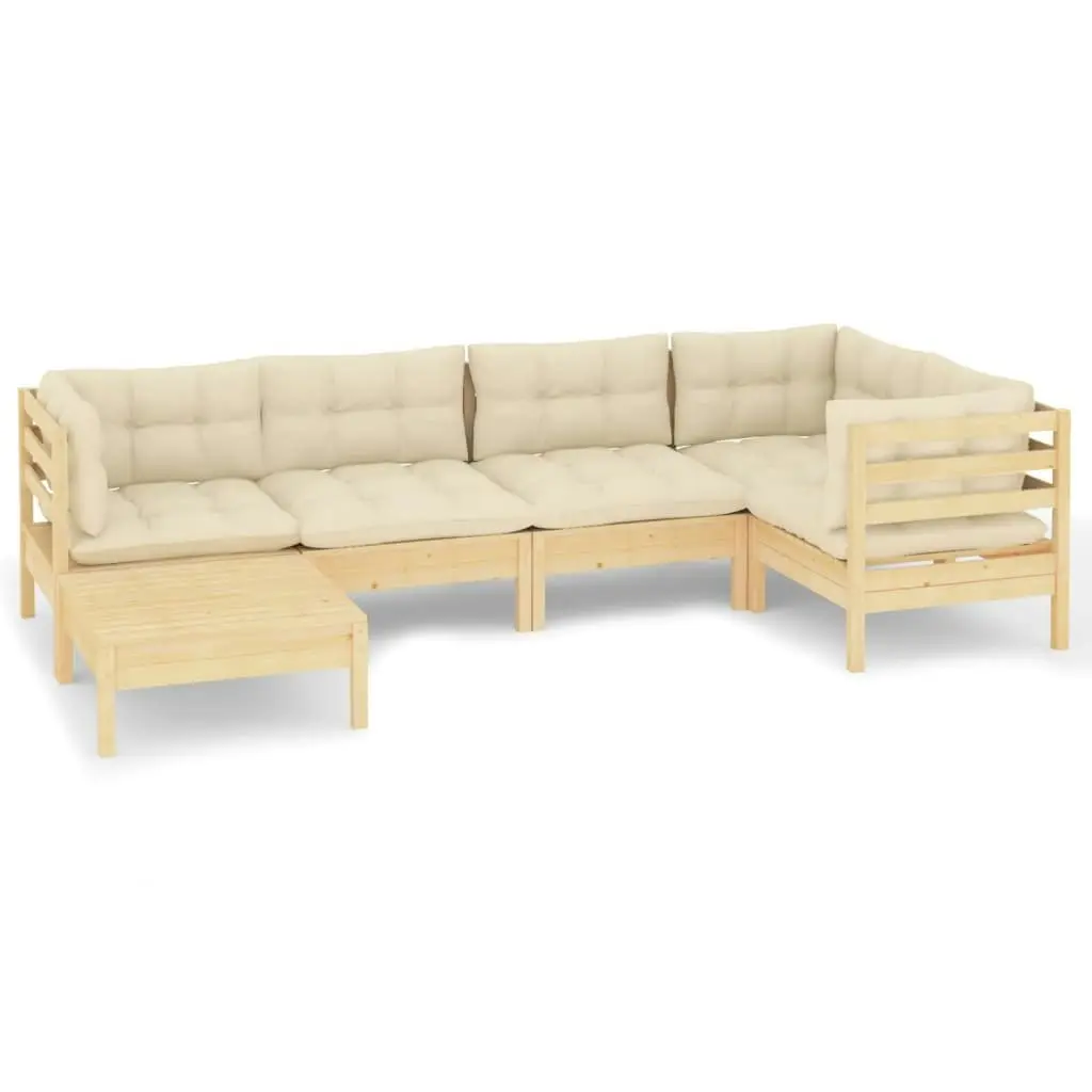 6 Piece Garden Lounge Set with Cream Cushions Solid Pinewood 3096538