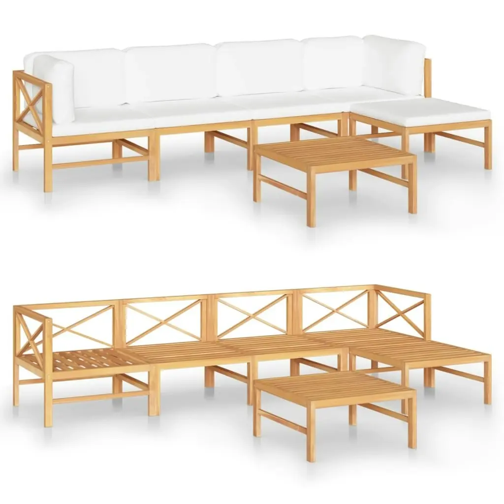 6 Piece Garden Lounge Set with Cream Cushions Solid Teak Wood 3087242