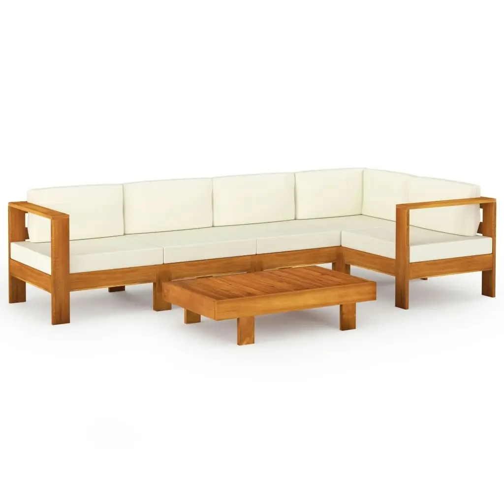 6 Piece Garden Lounge Set with Cream White Cushions Acacia Wood 3057933