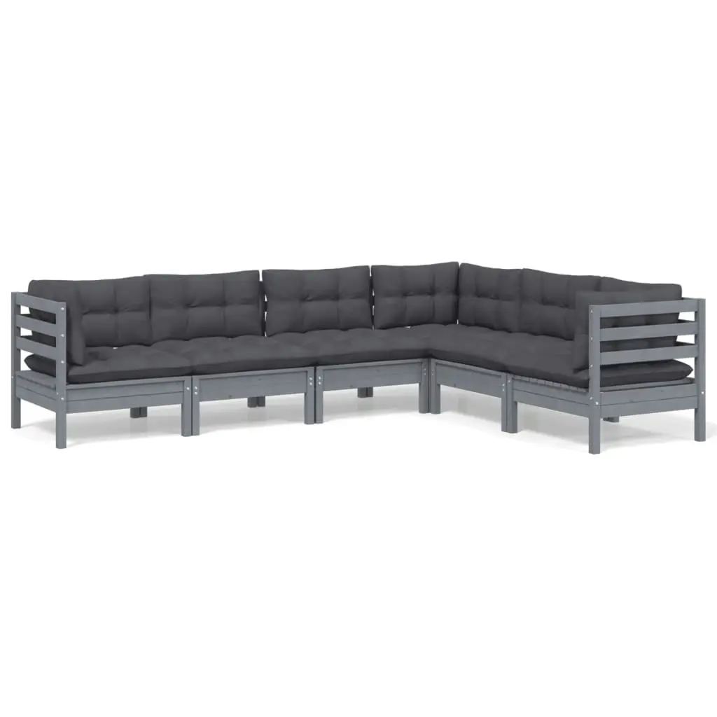 6 Piece Garden Lounge Set with Cushions Grey Solid Pinewood 3096685