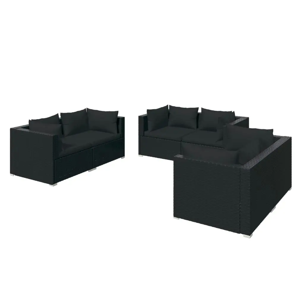 6 Piece Garden Lounge Set with Cushions Poly Rattan Black 3102296