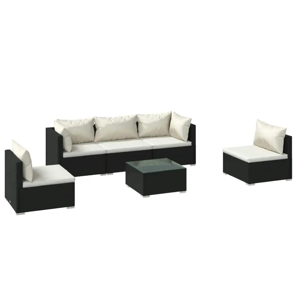 6 Piece Garden Lounge Set with Cushions Poly Rattan Black 3102191