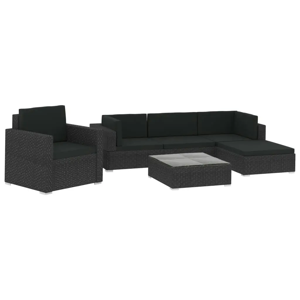 6 Piece Garden Lounge Set with Cushions Poly Rattan Black 46754