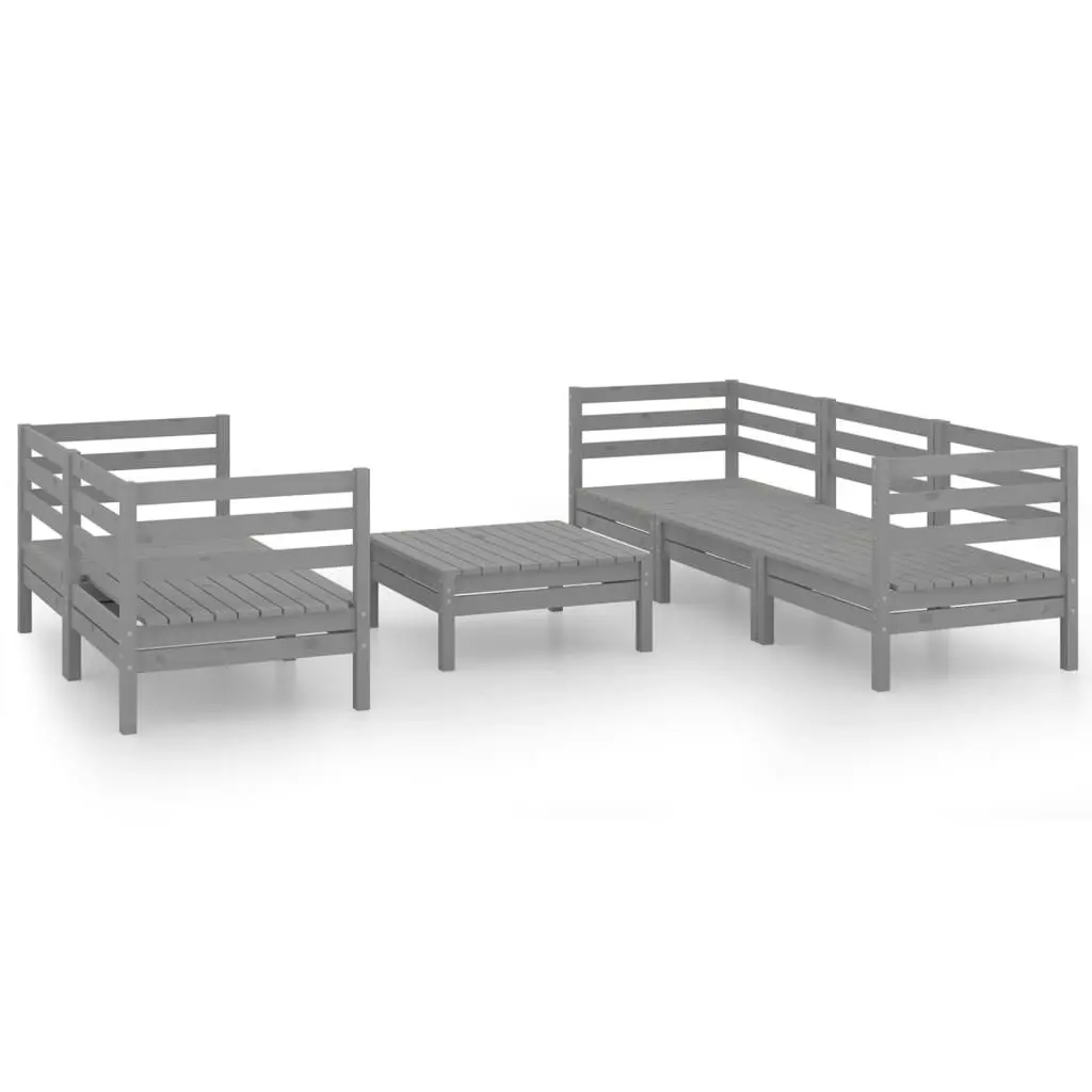 6 Piece Garden Lounge Set Grey Solid Pinewood 3082474