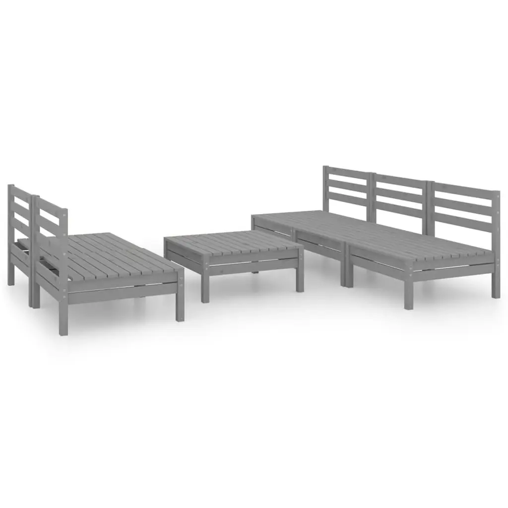 6 Piece Garden Lounge Set Grey Solid Pinewood 3082454