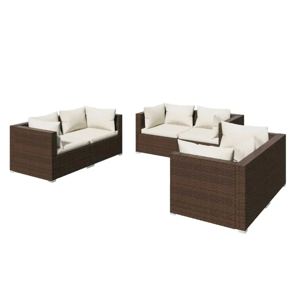 6 Piece Garden Lounge Set with Cushions Poly Rattan Brown 3102298