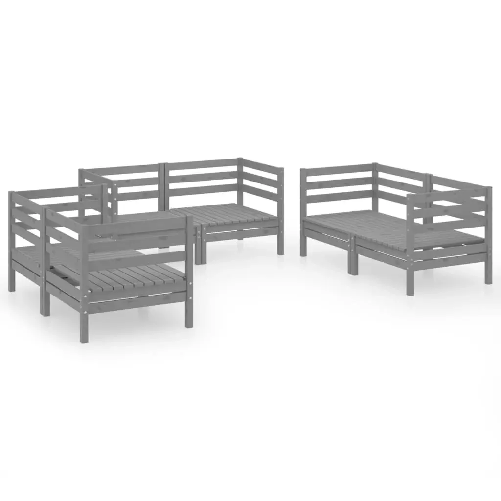 6 Piece Garden Lounge Set Grey Solid Pinewood 3082584