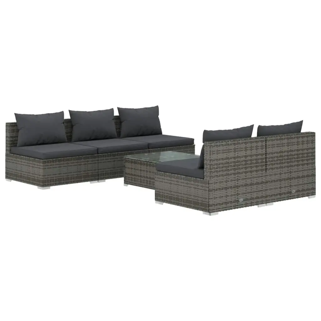 6 Piece Garden Lounge Set with Cushions Poly Rattan Grey 3101453