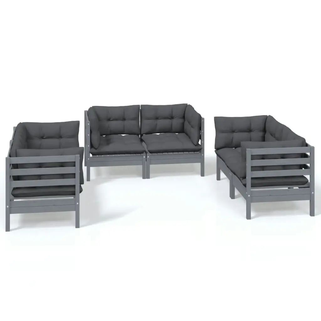 6 Piece Garden Lounge Set with Cushions Solid Pinewood 3096246