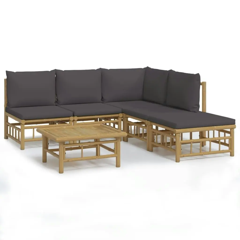 6 Piece Garden Lounge Set with Dark Grey Cushions  Bamboo 3155231