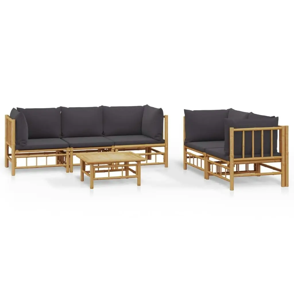 6 Piece Garden Lounge Set with Dark Grey Cushions  Bamboo 3155218