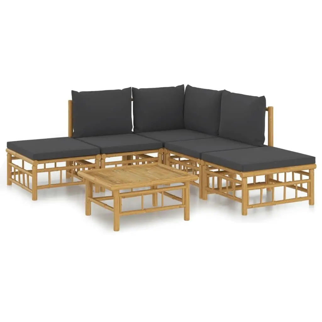 6 Piece Garden Lounge Set with Dark Grey Cushions  Bamboo 3155207