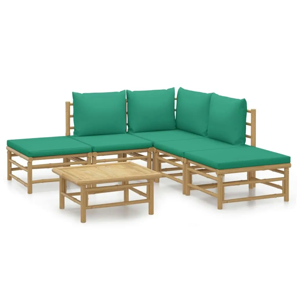 6 Piece Garden Lounge Set with Green Cushions  Bamboo 3155143