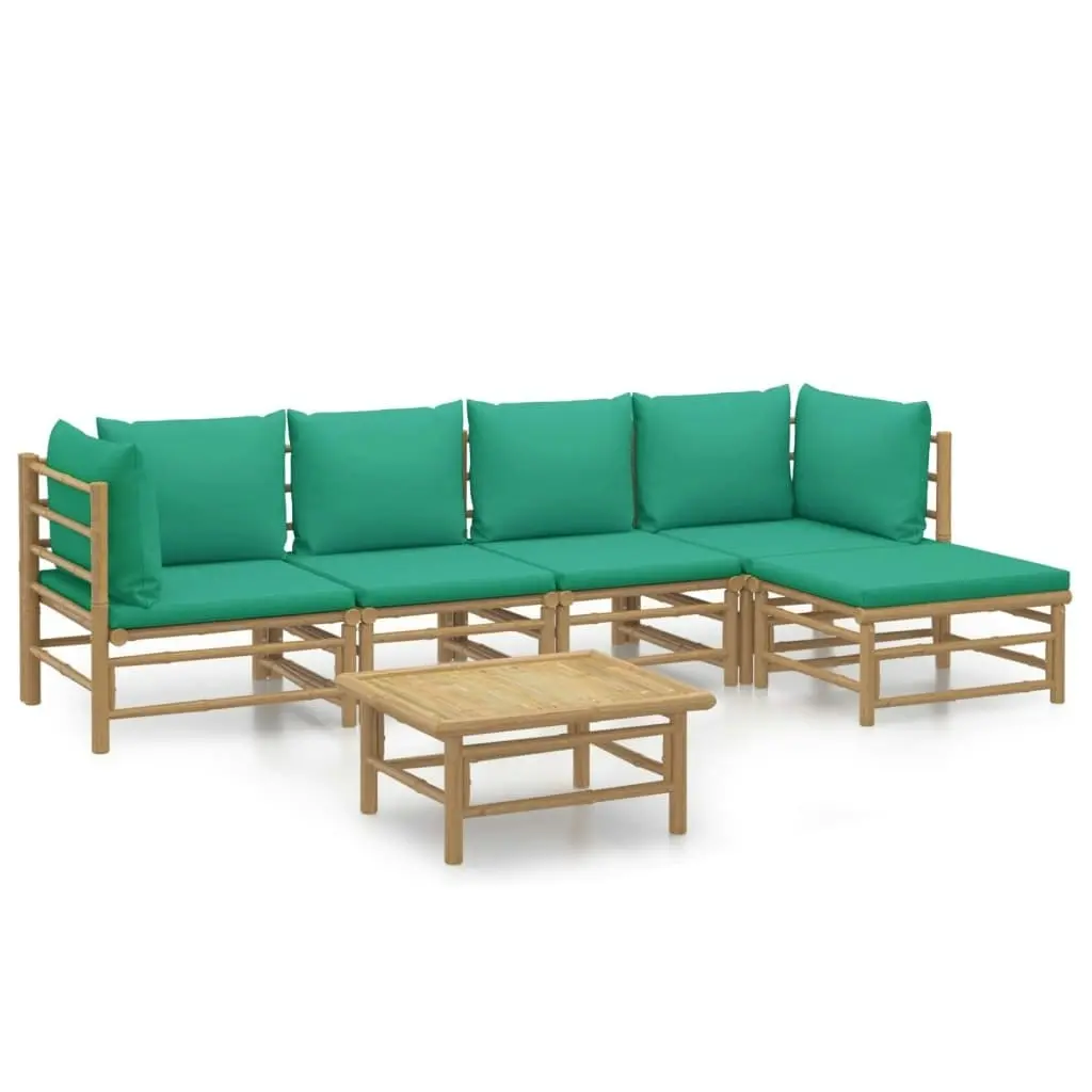 6 Piece Garden Lounge Set with Green Cushions  Bamboo 3155148