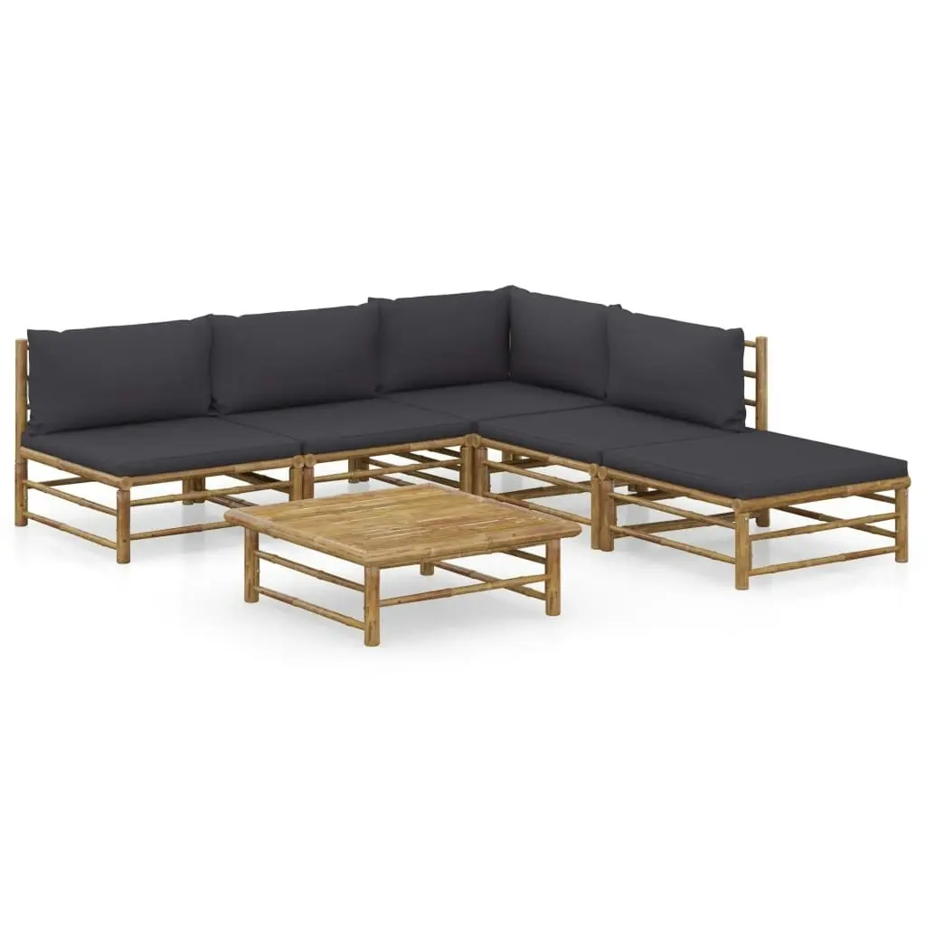 6 Piece Garden Lounge Set with Dark Grey Cushions Bamboo 3058236