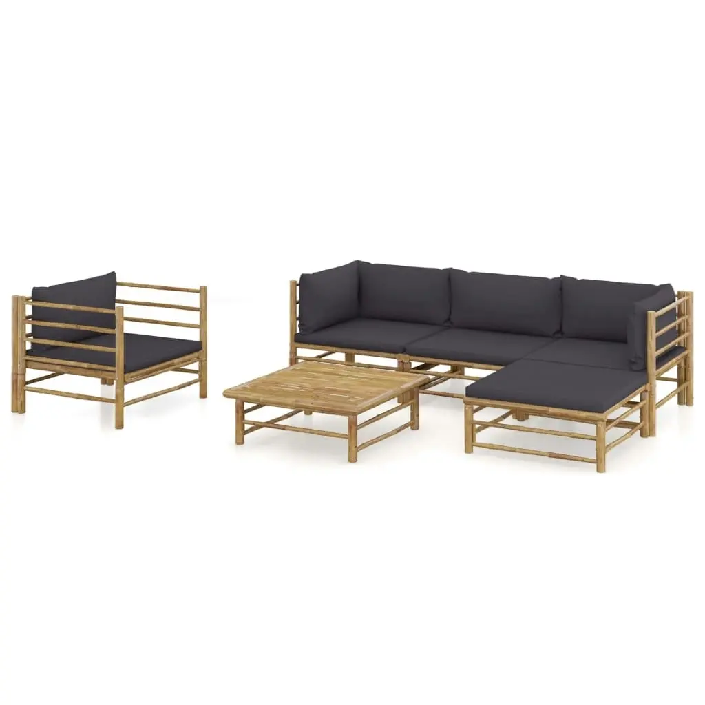 6 Piece Garden Lounge Set with Dark Grey Cushions Bamboo 3058196