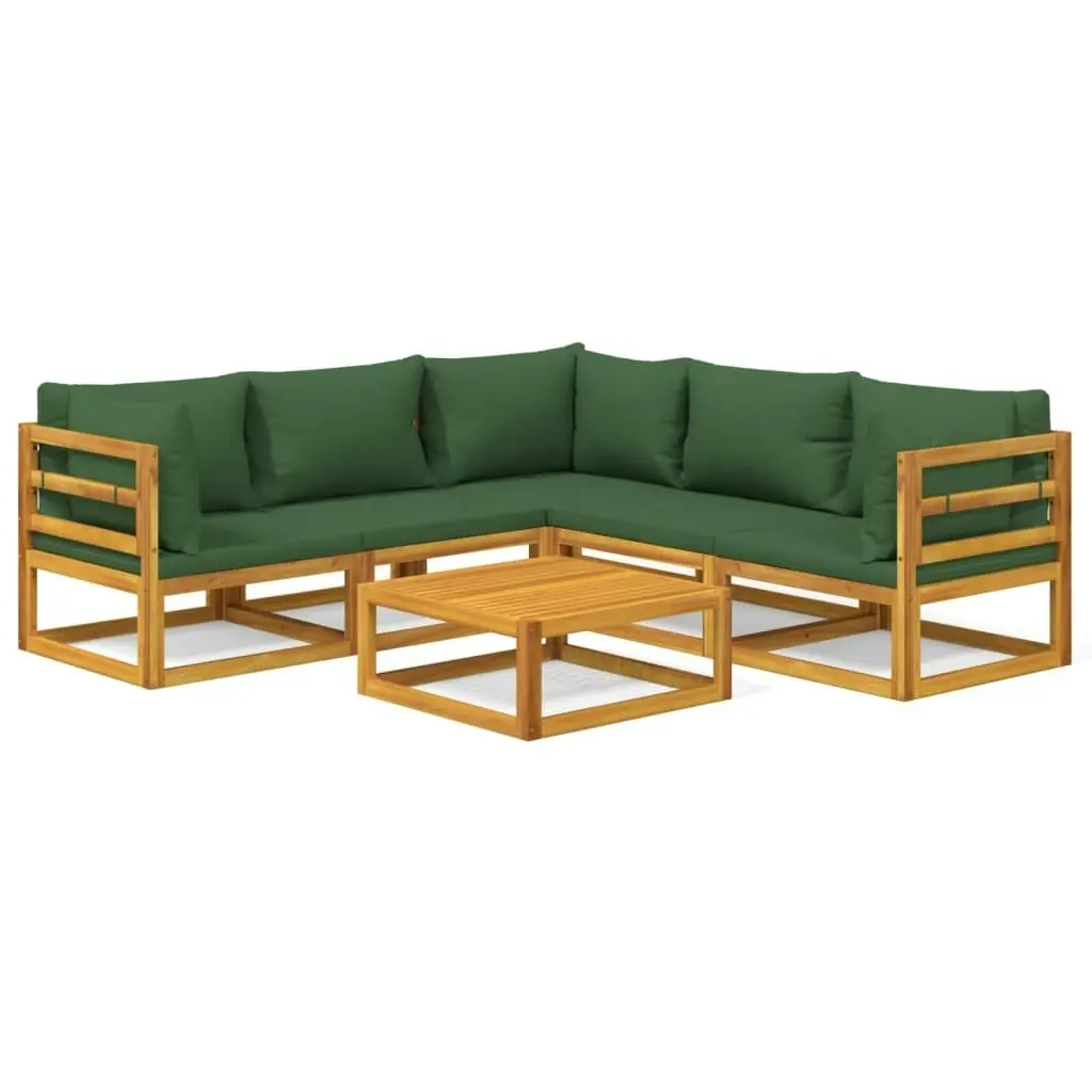 6 Piece Garden Lounge Set with Green Cushions Solid Wood 3155319