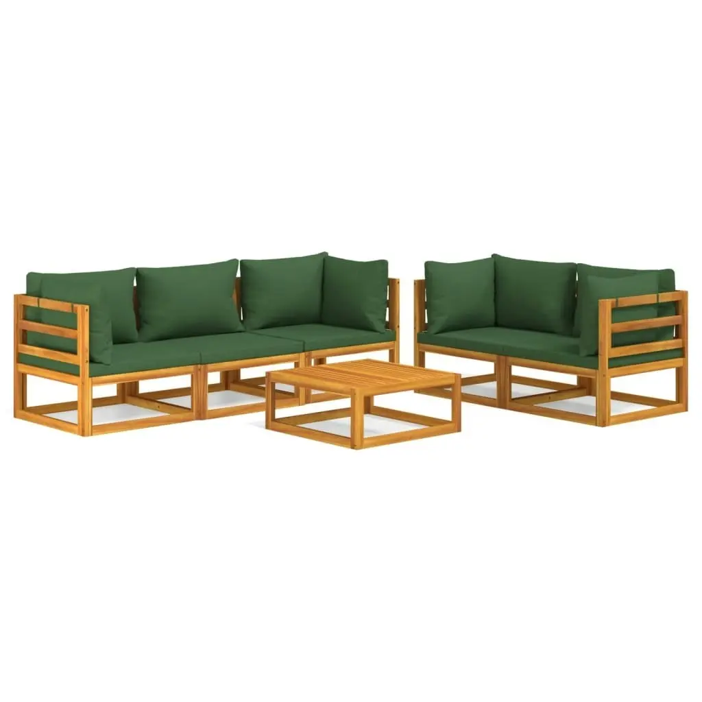 6 Piece Garden Lounge Set with Green Cushions Solid Wood 3155317